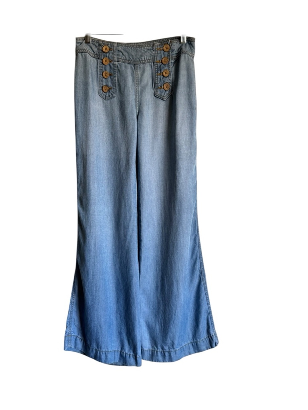 Anthropologie Elevenses Wide Leg Blue Sailor Button Tencel Denim Pants Size 4